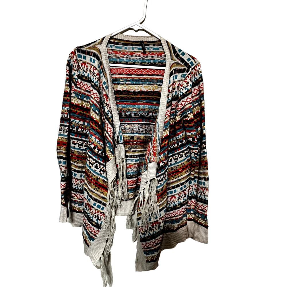 Styleholic Womens Aztec Southwestern Open Front Cardigan Sweater S/M Fringe Knit